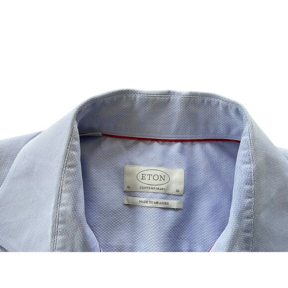 Eton Contemporary Fit Made to Measure Men's Large Blue Shirt Luxury Long Sleeve - Picture 3 of 7